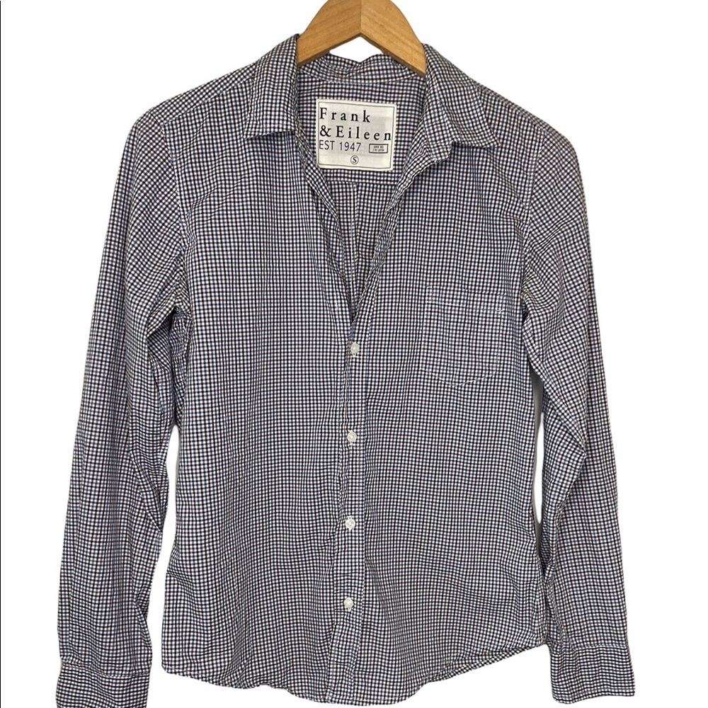 Frank & Eileen Barry Gingham Check Shirt Navy Size Small